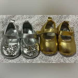 Koala Baby Silver Shoes Size 1 -AND- Chick Pea Gold Shoes Size 1 Lot 2 Pairs
